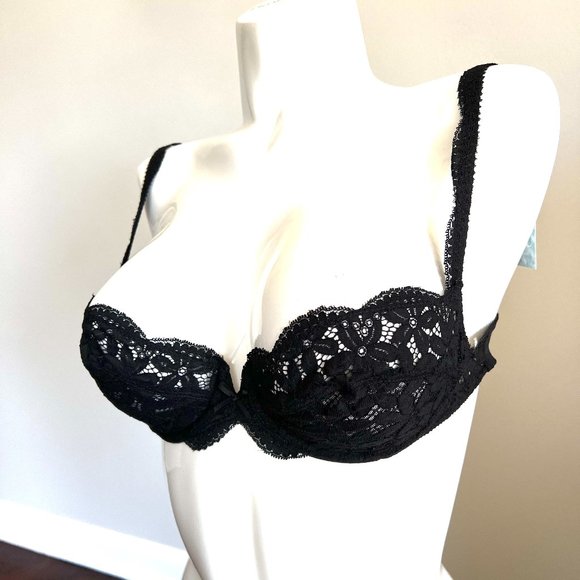 Vintage Lou Bra from Paris France Dainty Daisy Lace flowers & Bows Black 34B 36C - Picture 8 of 15